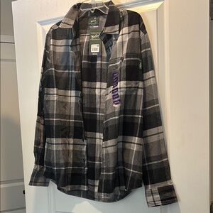 Woolrich Men's Black and Gray Plaid Button Down Shirt